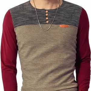 Mens Slim Fitted Casual Long-Sleeve Button T-Shirt